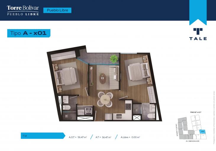 Plano del modelo AX01 del proyecto Torre Bolivar en Pueblo Libre