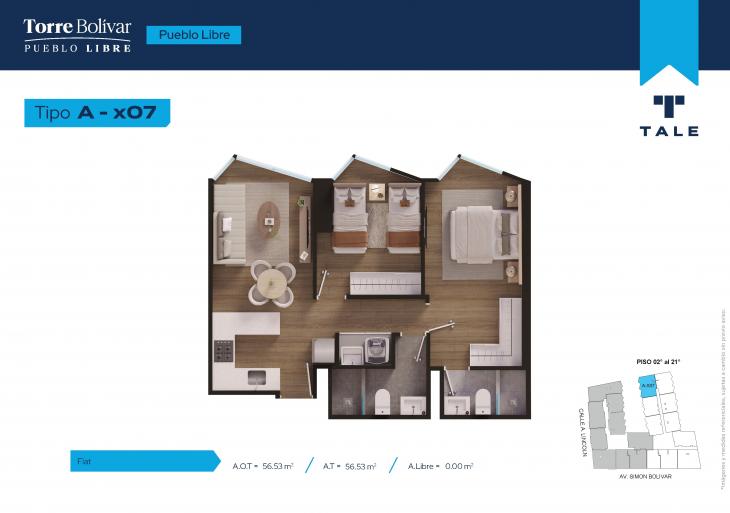Plano del modelo AX07 del proyecto Torre Bolivar en Pueblo Libre