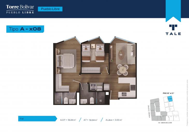 Plano del modelo AX08 del proyecto Torre Bolivar en Pueblo Libre