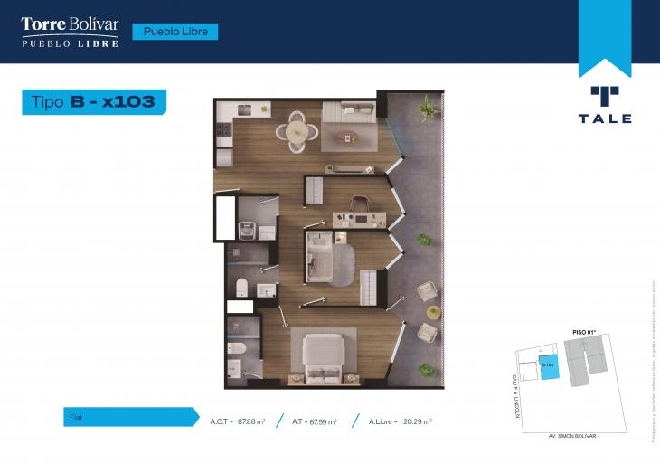 Plano del modelo B103 del proyecto Torre Bolivar en Pueblo Libre