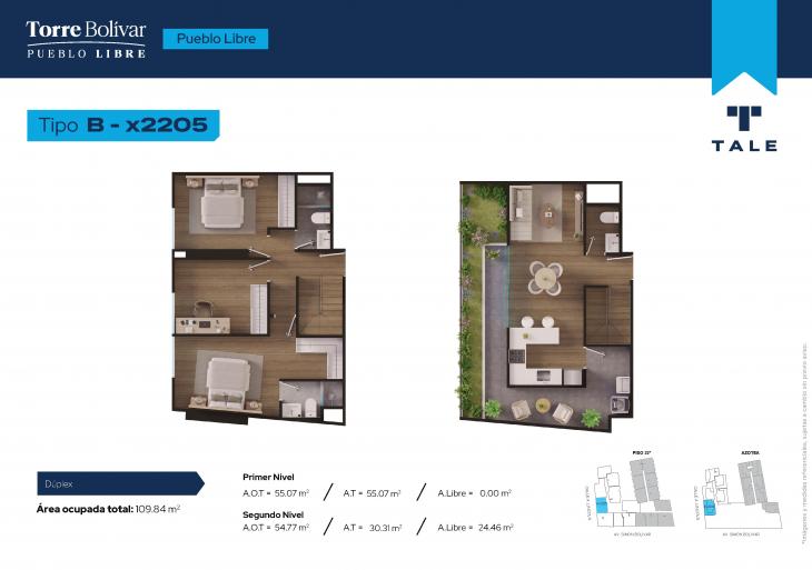 Plano del modelo B2205 del proyecto Torre Bolivar en Pueblo Libre
