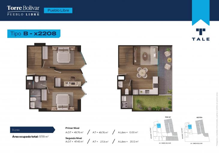 Plano del modelo B2208 del proyecto Torre Bolivar en Pueblo Libre