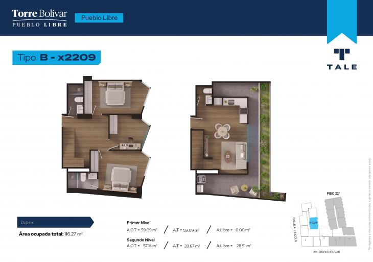 Plano del modelo B2209 del proyecto Torre Bolivar en Pueblo Libre