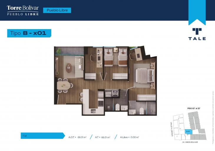 Plano del modelo BX01 del proyecto Torre Bolivar en Pueblo Libre
