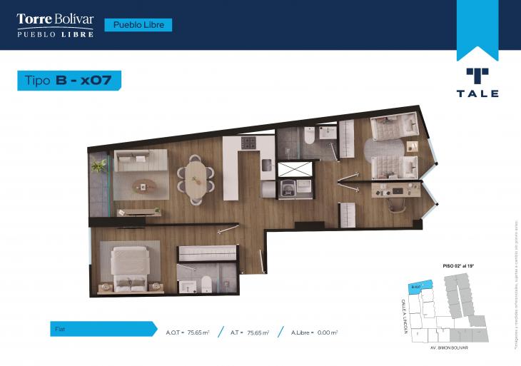 Plano del modelo BX07 del proyecto Torre Bolivar en Pueblo Libre