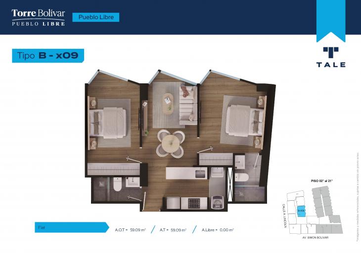 Plano del modelo BX09 del proyecto Torre Bolivar en Pueblo Libre