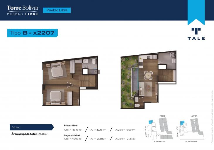 Plano del modelo B2207 del proyecto Torre Bolivar en Pueblo Libre