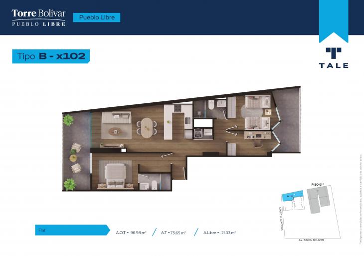 Plano del modelo B102 del proyecto Torre Bolivar en Pueblo Libre