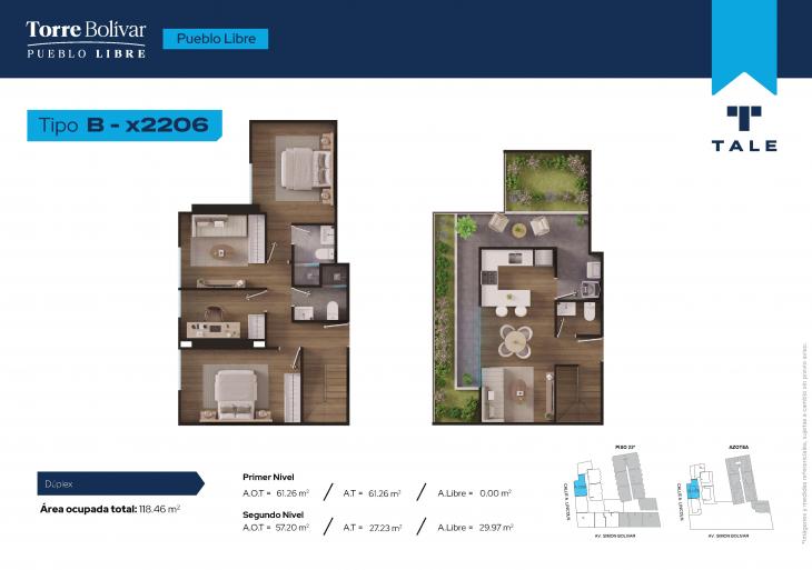 Plano del modelo B2206 del proyecto Torre Bolivar en Pueblo Libre