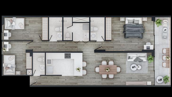 Plano del modelo X04A del proyecto ELITE 14 en Santiago De Surco