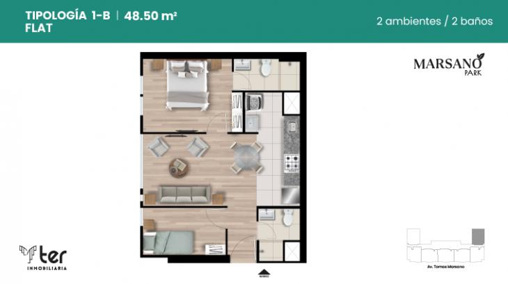 Plano del modelo X01-B del proyecto MARSANO PARK en Surquillo