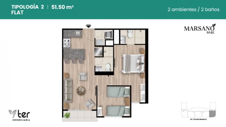 Plano del modelo X02 del proyecto MARSANO PARK en Surquillo
