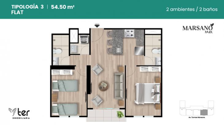 Plano del modelo X03 del proyecto MARSANO PARK en Surquillo
