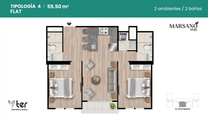 Plano del modelo X04 del proyecto MARSANO PARK en Surquillo