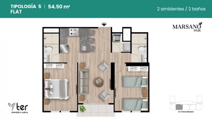 Plano del modelo X05 del proyecto MARSANO PARK en Surquillo