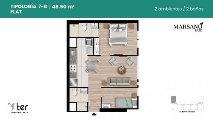 Plano del modelo X07-B del proyecto MARSANO PARK en Surquillo