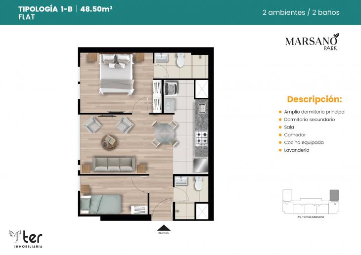 Plano del modelo X01-B del proyecto MARSANO PARK en Surquillo