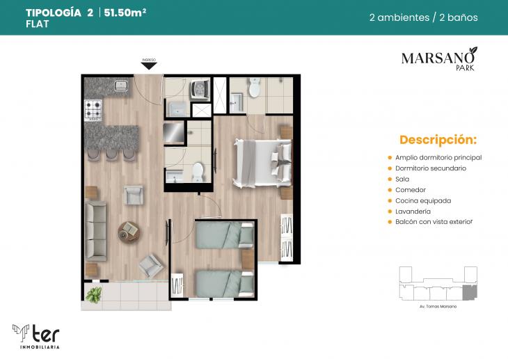 Plano del modelo X02 del proyecto MARSANO PARK en Surquillo