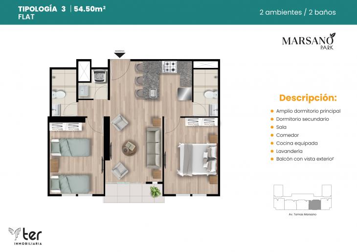 Plano del modelo X03 del proyecto MARSANO PARK en Surquillo