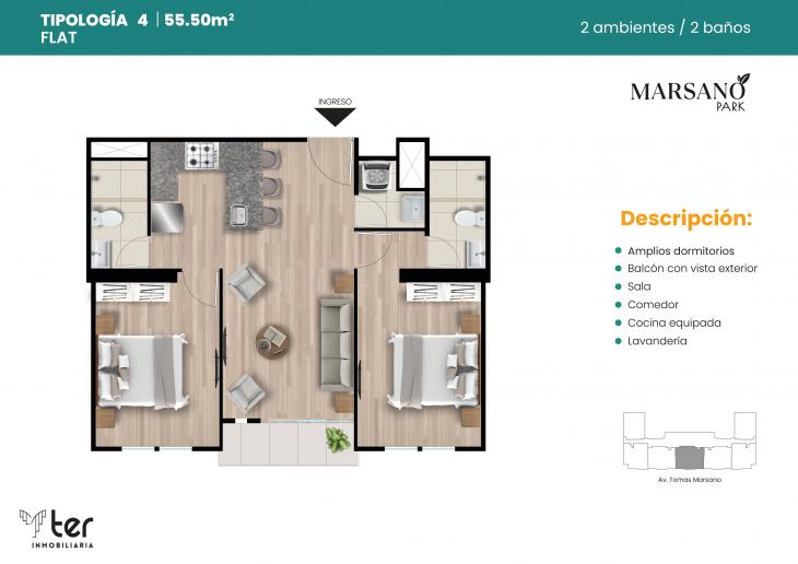 Plano del modelo X04 del proyecto MARSANO PARK en Surquillo