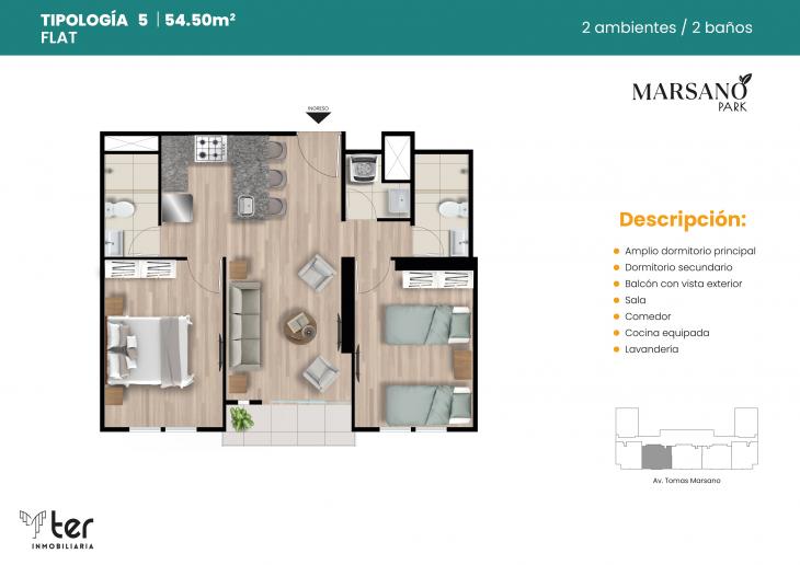 Plano del modelo X05 del proyecto MARSANO PARK en Surquillo