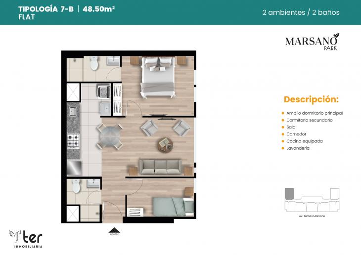 Plano del modelo X07-B del proyecto MARSANO PARK en Surquillo