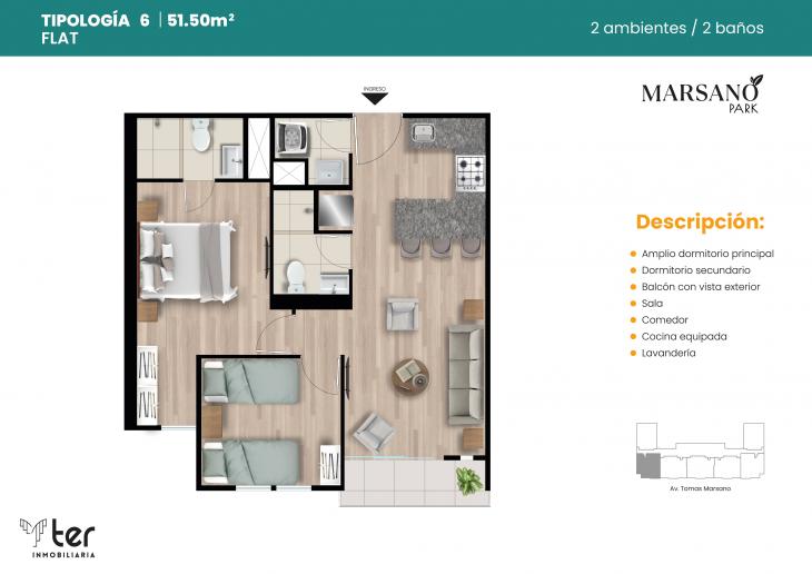 Plano del modelo X06 del proyecto MARSANO PARK en Surquillo