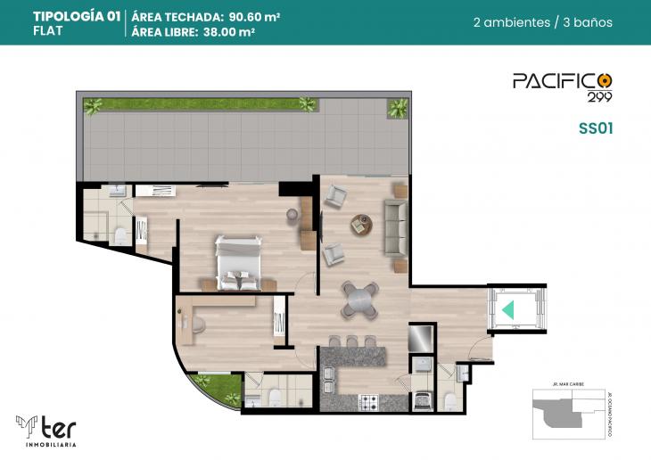 Plano del modelo Tipo SS01 del proyecto PACIFICO 299 en Santiago De Surco