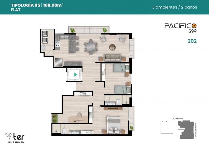Plano del modelo X05 del proyecto PACIFICO 299 en Santiago De Surco