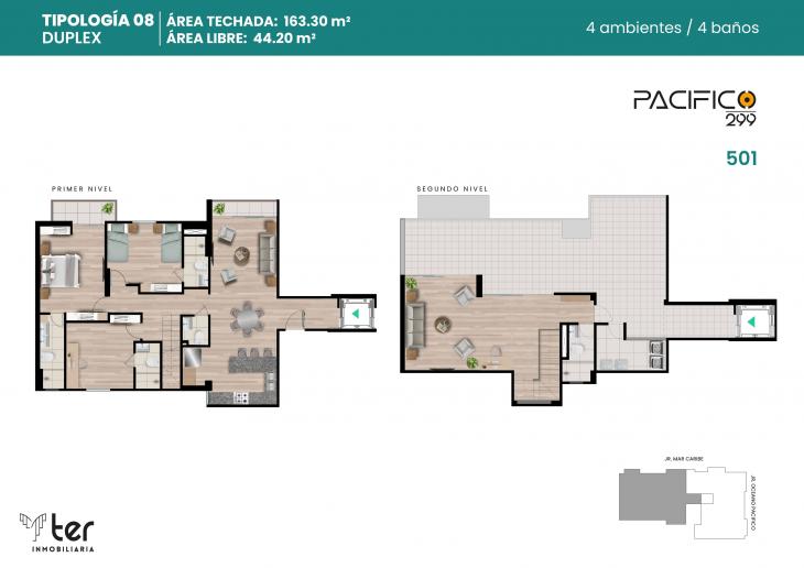 Plano del modelo X08 del proyecto PACIFICO 299 en Santiago De Surco