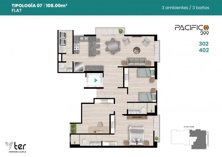 Plano del modelo X07 del proyecto PACIFICO 299 en Santiago De Surco