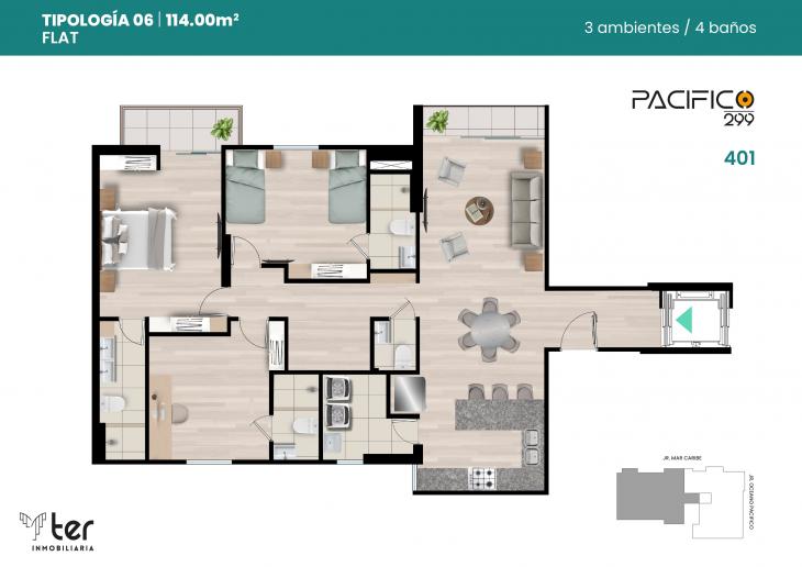 Plano del modelo X06 del proyecto PACIFICO 299 en Santiago De Surco