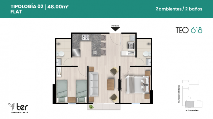 Plano del modelo X02 del proyecto TEO618 en Cercado De Lima
