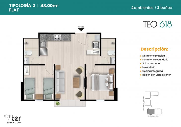 Plano del modelo X02 del proyecto TEO618 en Cercado De Lima