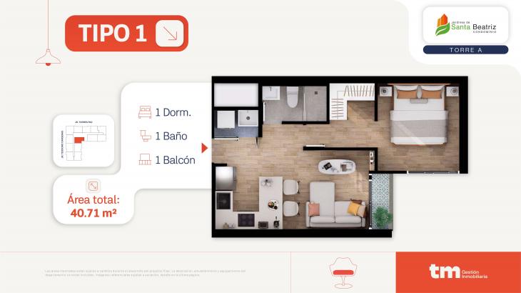 Plano del modelo 1 del proyecto Jardines de  Santa Beatriz tercera etapa en Cercado De Lima