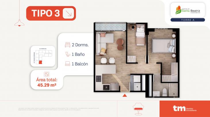 Plano del modelo 3 del proyecto Jardines de  Santa Beatriz tercera etapa en Cercado De Lima