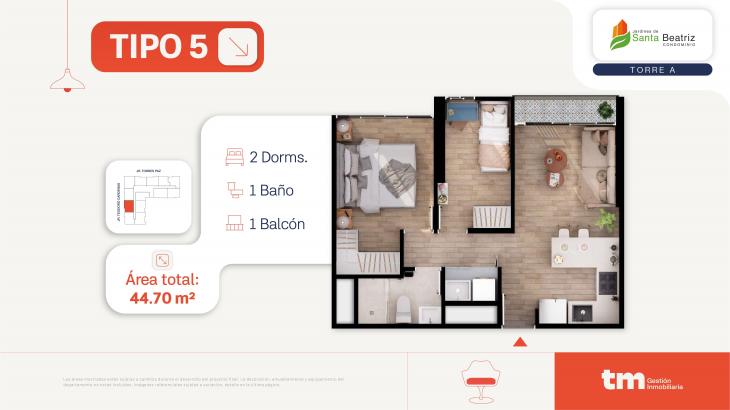 Plano del modelo 5 del proyecto Jardines de  Santa Beatriz tercera etapa en Cercado De Lima