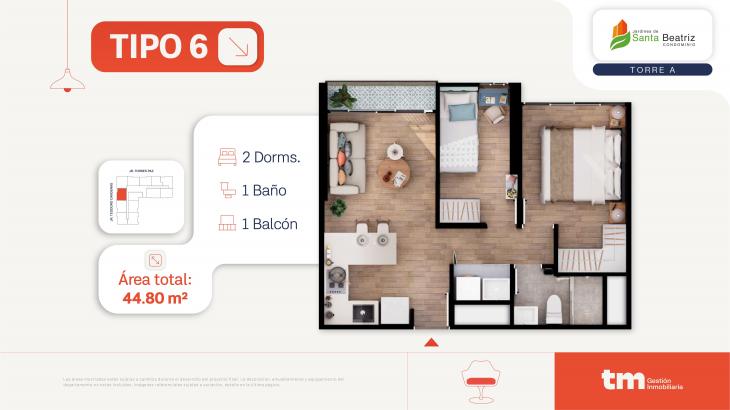 Plano del modelo 6 del proyecto Jardines de  Santa Beatriz tercera etapa en Cercado De Lima