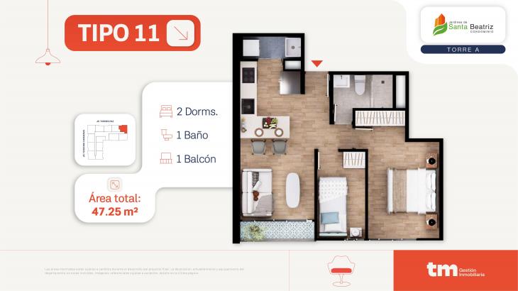 Plano del modelo 11 del proyecto Jardines de  Santa Beatriz tercera etapa en Cercado De Lima