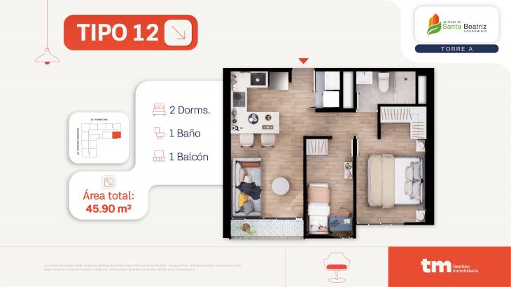 Plano del modelo 12 del proyecto Jardines de  Santa Beatriz tercera etapa en Cercado De Lima