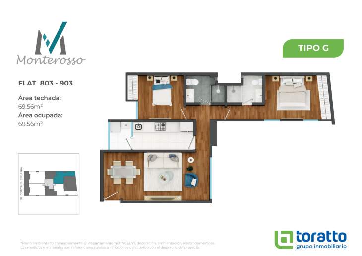 Plano del modelo TIPO G del proyecto MONTEROSSO en Jesus Maria