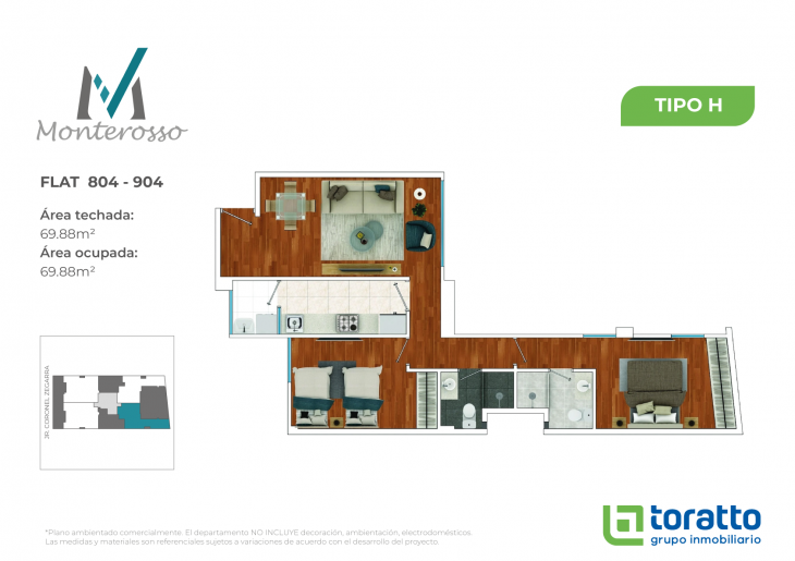 Plano del modelo TIPO H del proyecto MONTEROSSO en Jesus Maria