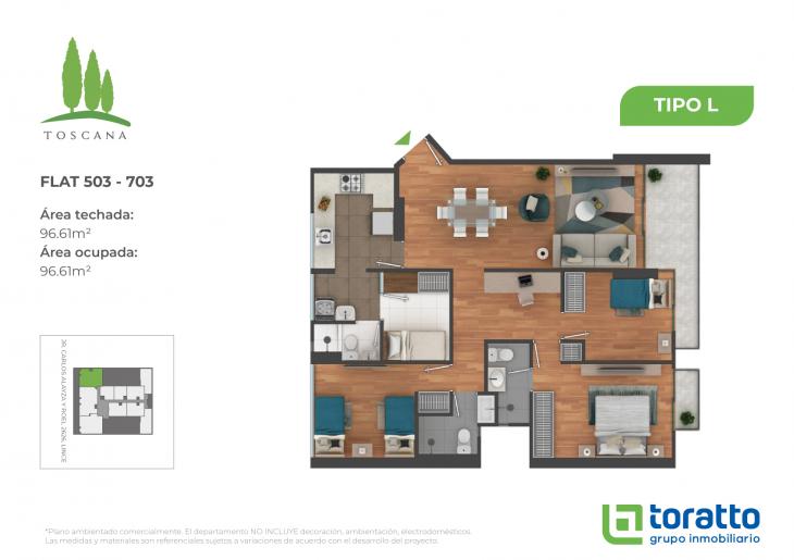 Plano del modelo TIPO L del proyecto TOSCANA en Lince