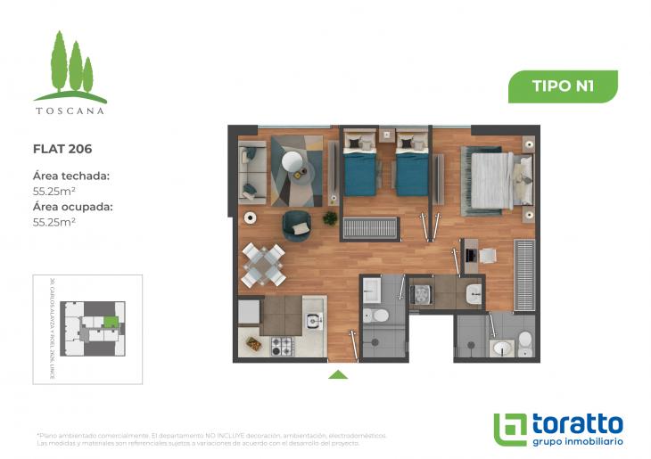 Plano del modelo TIPO N1 del proyecto TOSCANA en Lince