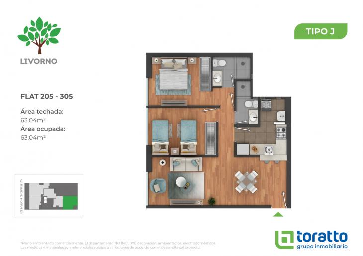 Plano del modelo TIPO J del proyecto LIVORNO en Lince