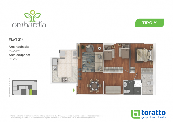 Plano del modelo TIPO Y del proyecto LOMBARDIA en Lince
