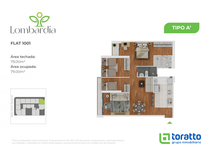Plano del modelo TIPO A' del proyecto LOMBARDIA en Lince