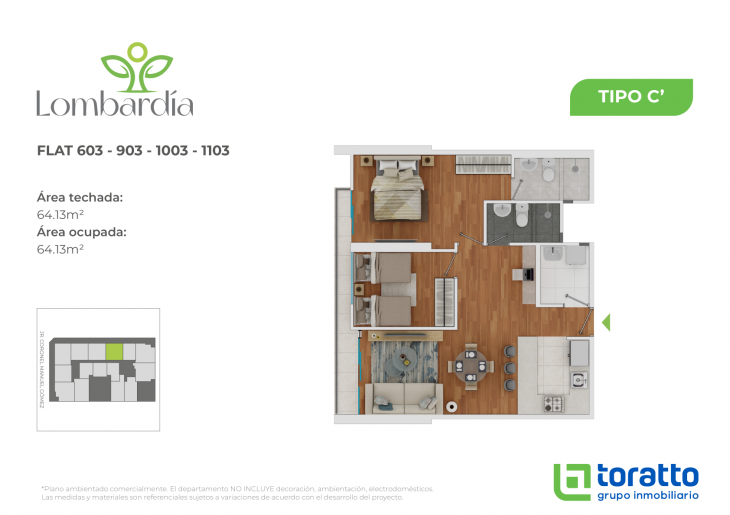Plano del modelo TIPO C' del proyecto LOMBARDIA en Lince