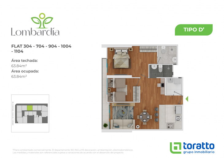 Plano del modelo TIPO D' del proyecto LOMBARDIA en Lince