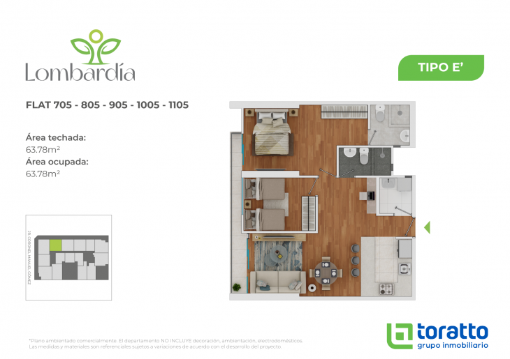Plano del modelo TIPO E' del proyecto LOMBARDIA en Lince
